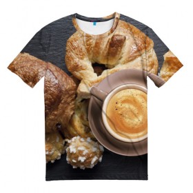 Мужская футболка 3D с принтом Приятный завтрак в Петрозаводске, 100% полиэфир | прямой крой, круглый вырез горловины, длина до линии бедер | 