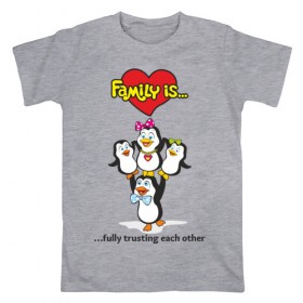 Мужская футболка хлопок с принтом Family is... Pinguins family. в Петрозаводске, 100% хлопок | прямой крой, круглый вырез горловины, длина до линии бедер, слегка спущенное плечо. | 