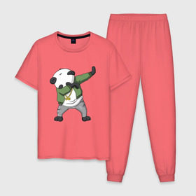Мужская пижама хлопок с принтом Panda dab в Петрозаводске, 100% хлопок | брюки и футболка прямого кроя, без карманов, на брюках мягкая резинка на поясе и по низу штанин
 | dab | dab n dance | panda dab | панда