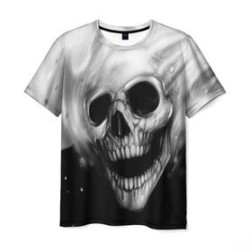 Мужская футболка 3D с принтом Череп в Петрозаводске, 100% полиэфир | прямой крой, круглый вырез горловины, длина до линии бедер | мрак | скелет | челюсть | череп | черная