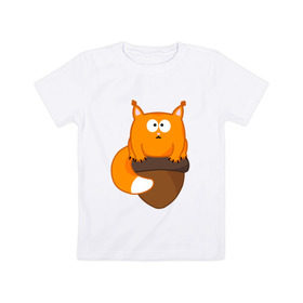 Детская футболка хлопок с принтом Белочка с орешком в Петрозаводске, 100% хлопок | круглый вырез горловины, полуприлегающий силуэт, длина до линии бедер | Тематика изображения на принте: милый | орех