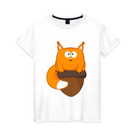 Женская футболка хлопок с принтом Белочка с орешком в Петрозаводске, 100% хлопок | прямой крой, круглый вырез горловины, длина до линии бедер, слегка спущенное плечо | милый | орех