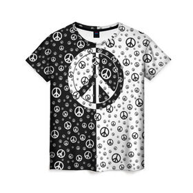 Женская футболка 3D с принтом Peace Symbol в Петрозаводске, 100% полиэфир ( синтетическое хлопкоподобное полотно) | прямой крой, круглый вырез горловины, длина до линии бедер | love | peace | symbol | знак | любовь | мир | пацифик | пацифика | сигнал | символ | хиппи