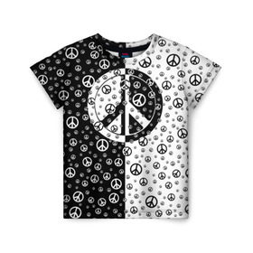 Детская футболка 3D с принтом Peace Symbol в Петрозаводске, 100% гипоаллергенный полиэфир | прямой крой, круглый вырез горловины, длина до линии бедер, чуть спущенное плечо, ткань немного тянется | love | peace | symbol | знак | любовь | мир | пацифик | пацифика | сигнал | символ | хиппи