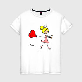 Женская футболка хлопок с принтом Девочка с шариком в Петрозаводске, 100% хлопок | прямой крой, круглый вырез горловины, длина до линии бедер, слегка спущенное плечо | 
