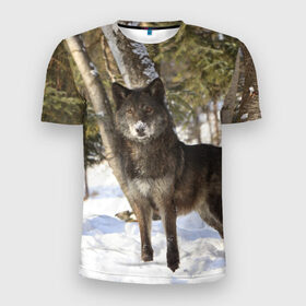 Мужская футболка 3D спортивная с принтом Король леса в Петрозаводске, 100% полиэстер с улучшенными характеристиками | приталенный силуэт, круглая горловина, широкие плечи, сужается к линии бедра | Тематика изображения на принте: волки | животные | зима | зимние | картинки | снег | фото