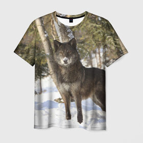 Мужская футболка 3D с принтом Король леса в Петрозаводске, 100% полиэфир | прямой крой, круглый вырез горловины, длина до линии бедер | волки | животные | зима | зимние | картинки | снег | фото