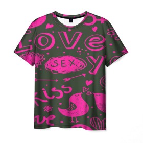 Мужская футболка 3D с принтом Valentine`s day в Петрозаводске, 100% полиэфир | прямой крой, круглый вырез горловины, длина до линии бедер | Тематика изображения на принте: love | valentines day | любовь | надписи | паттерн