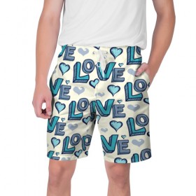 Мужские шорты 3D с принтом Love в Петрозаводске,  полиэстер 100% | прямой крой, два кармана без застежек по бокам. Мягкая трикотажная резинка на поясе, внутри которой широкие завязки. Длина чуть выше колен | любовь | паттерн | слова