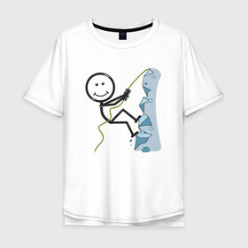 Мужская футболка хлопок Oversize с принтом Скалолаз в Петрозаводске, 100% хлопок | свободный крой, круглый ворот, “спинка” длиннее передней части | Тематика изображения на принте: бытие | дело | жизнь | занятие | космос | любовь | мир | природа | профессия | человек