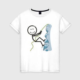 Женская футболка хлопок с принтом Скалолаз в Петрозаводске, 100% хлопок | прямой крой, круглый вырез горловины, длина до линии бедер, слегка спущенное плечо | бытие | дело | жизнь | занятие | космос | любовь | мир | природа | профессия | человек