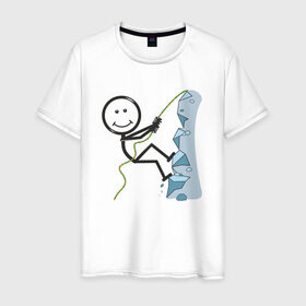 Мужская футболка хлопок с принтом Скалолаз в Петрозаводске, 100% хлопок | прямой крой, круглый вырез горловины, длина до линии бедер, слегка спущенное плечо. | бытие | дело | жизнь | занятие | космос | любовь | мир | природа | профессия | человек