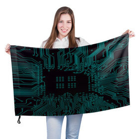 Флаг 3D с принтом Electronics в Петрозаводске, 100% полиэстер | плотность ткани — 95 г/м2, размер — 67 х 109 см. Принт наносится с одной стороны | кибер | микросхема | черный