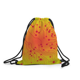 Рюкзак-мешок 3D с принтом Нано Технологии в Петрозаводске, 100% полиэстер | плотность ткани — 200 г/м2, размер — 35 х 45 см; лямки — толстые шнурки, застежка на шнуровке, без карманов и подкладки | желтый | кибер | микросхема | оранжевый