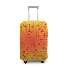 Чехол для чемодана 3D с принтом Нано Технологии в Петрозаводске, 86% полиэфир, 14% спандекс | двустороннее нанесение принта, прорези для ручек и колес | желтый | кибер | микросхема | оранжевый