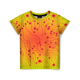 Детская футболка 3D с принтом Нано Технологии в Петрозаводске, 100% гипоаллергенный полиэфир | прямой крой, круглый вырез горловины, длина до линии бедер, чуть спущенное плечо, ткань немного тянется | желтый | кибер | микросхема | оранжевый