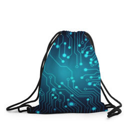 Рюкзак-мешок 3D с принтом SkyNet в Петрозаводске, 100% полиэстер | плотность ткани — 200 г/м2, размер — 35 х 45 см; лямки — толстые шнурки, застежка на шнуровке, без карманов и подкладки | бирюзовый | кибер | микросхема | яркий