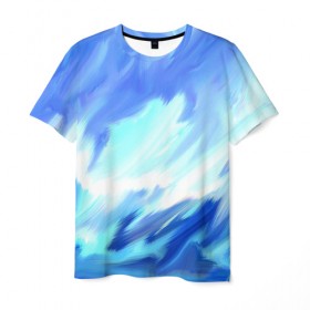 Мужская футболка 3D с принтом Голубые краски в Петрозаводске, 100% полиэфир | прямой крой, круглый вырез горловины, длина до линии бедер | абстракция | потертость | размытые | текстуры | цветные | яркие