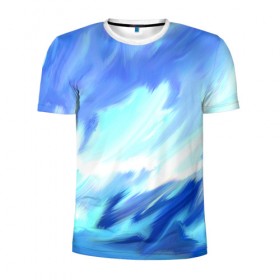 Мужская футболка 3D спортивная с принтом Голубые краски в Петрозаводске, 100% полиэстер с улучшенными характеристиками | приталенный силуэт, круглая горловина, широкие плечи, сужается к линии бедра | абстракция | потертость | размытые | текстуры | цветные | яркие