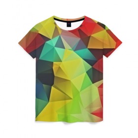 Женская футболка 3D с принтом Цветные грани в Петрозаводске, 100% полиэфир ( синтетическое хлопкоподобное полотно) | прямой крой, круглый вырез горловины, длина до линии бедер | 
