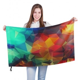 Флаг 3D с принтом Цветные полигоны в Петрозаводске, 100% полиэстер | плотность ткани — 95 г/м2, размер — 67 х 109 см. Принт наносится с одной стороны | абстракция | бумага | геометрия | грани | изгиб | линии | оптические | полигоны | полосы | постель | розовый | сочетания | текстура | треугольники