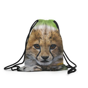 Рюкзак-мешок 3D с принтом Котёнок гепарда в Петрозаводске, 100% полиэстер | плотность ткани — 200 г/м2, размер — 35 х 45 см; лямки — толстые шнурки, застежка на шнуровке, без карманов и подкладки | гепард | дикая кошка | котёнок | кошка | лев | природа | тигр | хищник | ягуар