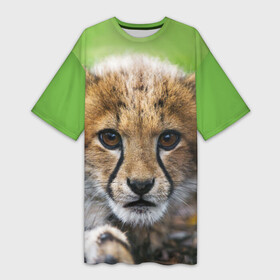 Платье-футболка 3D с принтом Котёнок гепарда в Петрозаводске,  |  | гепард | дикая кошка | котёнок | кошка | лев | природа | тигр | хищник | ягуар