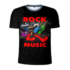 Мужская футболка 3D спортивная с принтом Rock music в Петрозаводске, 100% полиэстер с улучшенными характеристиками | приталенный силуэт, круглая горловина, широкие плечи, сужается к линии бедра | гитара | музыка | рок | рокер | электрогитара