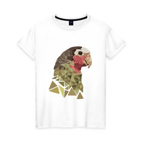 Женская футболка хлопок с принтом Низкополигональный попугай в Петрозаводске, 100% хлопок | прямой крой, круглый вырез горловины, длина до линии бедер, слегка спущенное плечо | полигон | попугай