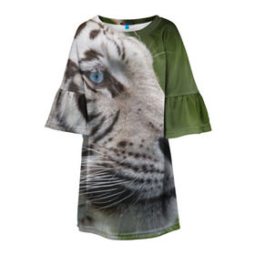 Детское платье 3D с принтом Белый тигр в Петрозаводске, 100% полиэстер | прямой силуэт, чуть расширенный к низу. Круглая горловина, на рукавах — воланы | Тематика изображения на принте: абессинкая | домашние | животные | кот | котенок | кошка | порода | сиамская | тигр | хищник