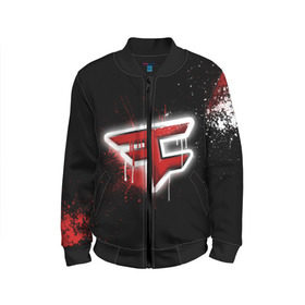 Детский бомбер 3D с принтом cs:go - Faze clan (Black collection) в Петрозаводске, 100% полиэстер | застегивается на молнию, по бокам два кармана без застежек, мягкие манжеты, по низу бомбера и на воротнике — эластичная резинка | Тематика изображения на принте: black | clan | csgo | faze | ксго | фейз