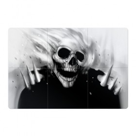 Магнитный плакат 3Х2 с принтом Череп в Петрозаводске, Полимерный материал с магнитным слоем | 6 деталей размером 9*9 см | black and white | fire | skull | монстр | огонь | привидение | череп | чёрно белый