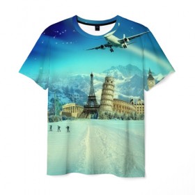 Мужская футболка 3D с принтом Путешествие в Петрозаводске, 100% полиэфир | прямой крой, круглый вырез горловины, длина до линии бедер | города | достопримечательности | пейзаж