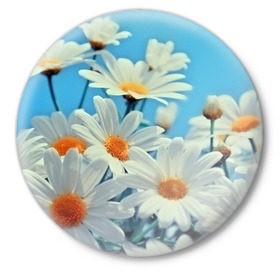 Значок с принтом Ромашки в Петрозаводске,  металл | круглая форма, металлическая застежка в виде булавки | flower | цветы