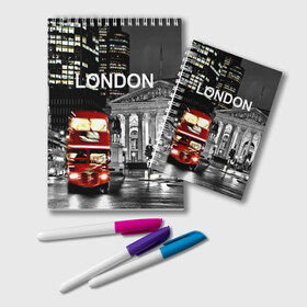 Блокнот с принтом Улицы Лондона в Петрозаводске, 100% бумага | 48 листов, плотность листов — 60 г/м2, плотность картонной обложки — 250 г/м2. Листы скреплены удобной пружинной спиралью. Цвет линий — светло-серый
 | Тематика изображения на принте: bus | city | england | evening | lights | london | night | street | two storey | united kingdom | автобус | англия | великобритания | вечер | город | двухэтажный | лондон | ночь | огни | улица