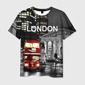 Мужская футболка 3D с принтом Улицы Лондона в Петрозаводске, 100% полиэфир | прямой крой, круглый вырез горловины, длина до линии бедер | bus | city | england | evening | lights | london | night | street | two storey | united kingdom | автобус | англия | великобритания | вечер | город | двухэтажный | лондон | ночь | огни | улица