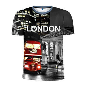 Мужская футболка 3D спортивная с принтом Улицы Лондона в Петрозаводске, 100% полиэстер с улучшенными характеристиками | приталенный силуэт, круглая горловина, широкие плечи, сужается к линии бедра | bus | city | england | evening | lights | london | night | street | two storey | united kingdom | автобус | англия | великобритания | вечер | город | двухэтажный | лондон | ночь | огни | улица