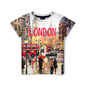 Детская футболка 3D с принтом Улицы Лондона в Петрозаводске, 100% гипоаллергенный полиэфир | прямой крой, круглый вырез горловины, длина до линии бедер, чуть спущенное плечо, ткань немного тянется | england | london | united kingdom | англия | великобритания | город | лондон