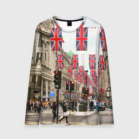 Мужской лонгслив 3D с принтом Улицы Лондона в Петрозаводске, 100% полиэстер | длинные рукава, круглый вырез горловины, полуприлегающий силуэт | city | england | flags | london | moving | pedestrians | people | street | traffic lights | united kingdom | англия | великобритания | город | лондон | люди | переход | пешеходы | светофоры | улица | флаги