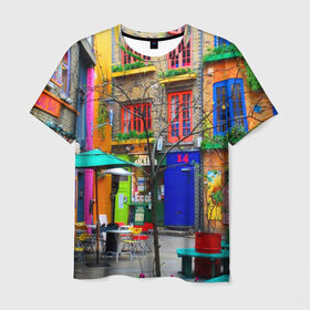 Мужская футболка 3D с принтом Улицы Лондона в Петрозаводске, 100% полиэфир | прямой крой, круглый вырез горловины, длина до линии бедер | Тематика изображения на принте: bright | city | color | courtyard | england | london | paint | street | united kingdom | англия | великобритания | город | дворик | краски | лондон | улица | цвет | яркие