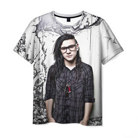 Мужская футболка 3D с принтом Скрилс в Петрозаводске, 100% полиэфир | прямой крой, круглый вырез горловины, длина до линии бедер | skrillex | скрилекс