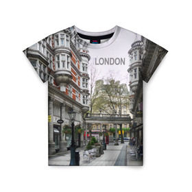 Детская футболка 3D с принтом Улицы Лондона в Петрозаводске, 100% гипоаллергенный полиэфир | прямой крой, круглый вырез горловины, длина до линии бедер, чуть спущенное плечо, ткань немного тянется | Тематика изображения на принте: boulevard | city | england | london | street | united kingdom | англия | бульвар | великобритания | город | лондон | улица