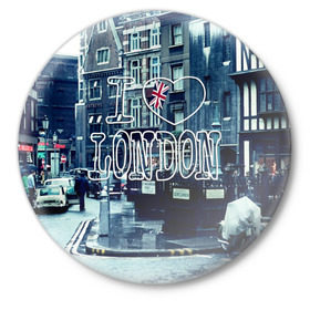 Значок с принтом Улицы Лондона в Петрозаводске,  металл | круглая форма, металлическая застежка в виде булавки | Тематика изображения на принте: city | england | flag | heart | i | london | love | street | united kingdom | англия | великобритания | город | лондон | люблю | сердце | улица | флаг | я