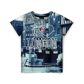 Детская футболка 3D с принтом Улицы Лондона в Петрозаводске, 100% гипоаллергенный полиэфир | прямой крой, круглый вырез горловины, длина до линии бедер, чуть спущенное плечо, ткань немного тянется | city | england | flag | heart | i | london | love | street | united kingdom | англия | великобритания | город | лондон | люблю | сердце | улица | флаг | я