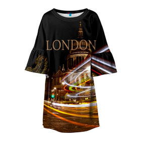 Детское платье 3D с принтом Улицы Лондона в Петрозаводске, 100% полиэстер | прямой силуэт, чуть расширенный к низу. Круглая горловина, на рукавах — воланы | Тематика изображения на принте: city | england | lights | london | night | street | united kingdom | англия | великобритания | город | лондон | ночь | огни | улица