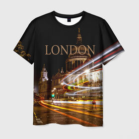 Мужская футболка 3D с принтом Улицы Лондона в Петрозаводске, 100% полиэфир | прямой крой, круглый вырез горловины, длина до линии бедер | Тематика изображения на принте: city | england | lights | london | night | street | united kingdom | англия | великобритания | город | лондон | ночь | огни | улица