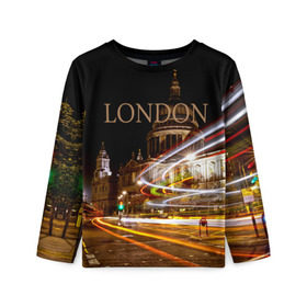 Детский лонгслив 3D с принтом Улицы Лондона в Петрозаводске, 100% полиэстер | длинные рукава, круглый вырез горловины, полуприлегающий силуэт
 | Тематика изображения на принте: city | england | lights | london | night | street | united kingdom | англия | великобритания | город | лондон | ночь | огни | улица