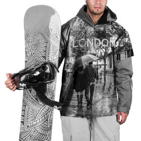 Накидка на куртку 3D с принтом Улицы Лондона в Петрозаводске, 100% полиэстер |  | англия | бульвар | великобритания | влюбленные | дождь | зонтик | лондон | улица