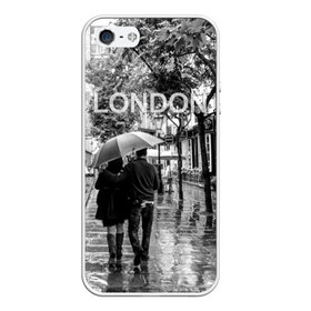 Чехол для iPhone 5/5S матовый с принтом Улицы Лондона в Петрозаводске, Силикон | Область печати: задняя сторона чехла, без боковых панелей | англия | бульвар | великобритания | влюбленные | дождь | зонтик | лондон | улица