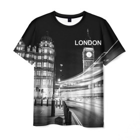 Мужская футболка 3D с принтом Улицы Лондона в Петрозаводске, 100% полиэфир | прямой крой, круглый вырез горловины, длина до линии бедер | england | lights | london | night | street | united kingdom | англия | великобритания | лондон | ночь | огни | улица